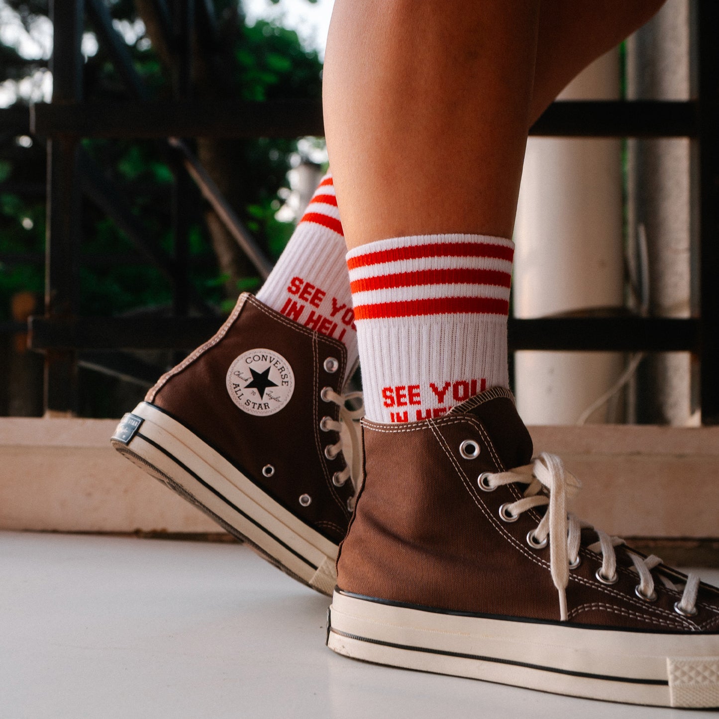 SEE YOU IN HELL RED - WHITE SOCKS