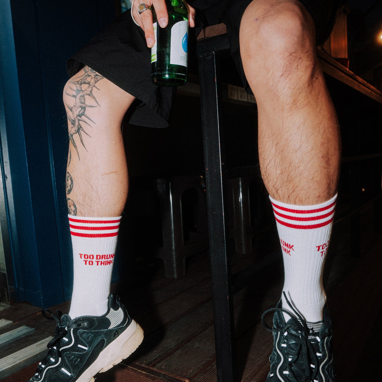 TOO DRUNK TO THINK RED - WHITE SOCKS