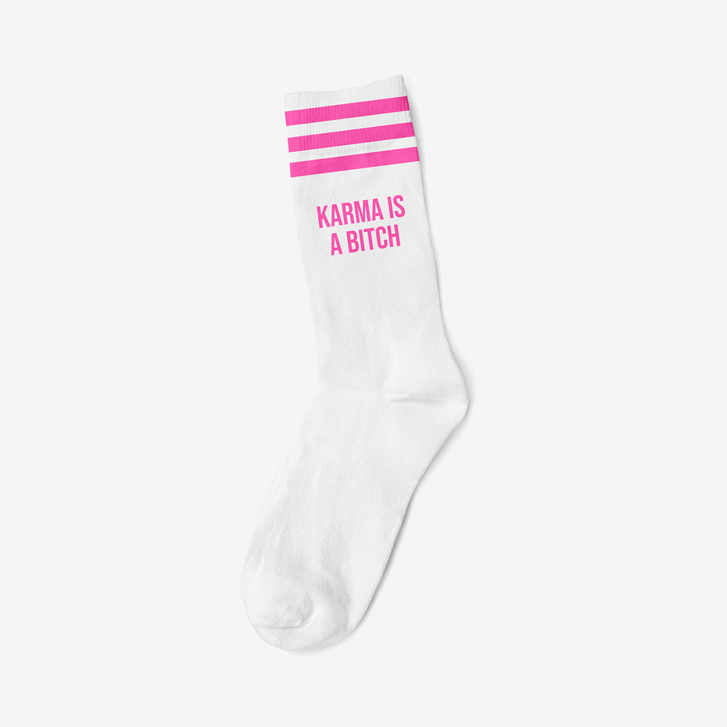 KARMA IS A BITCH PINK - WHITE SOCKS