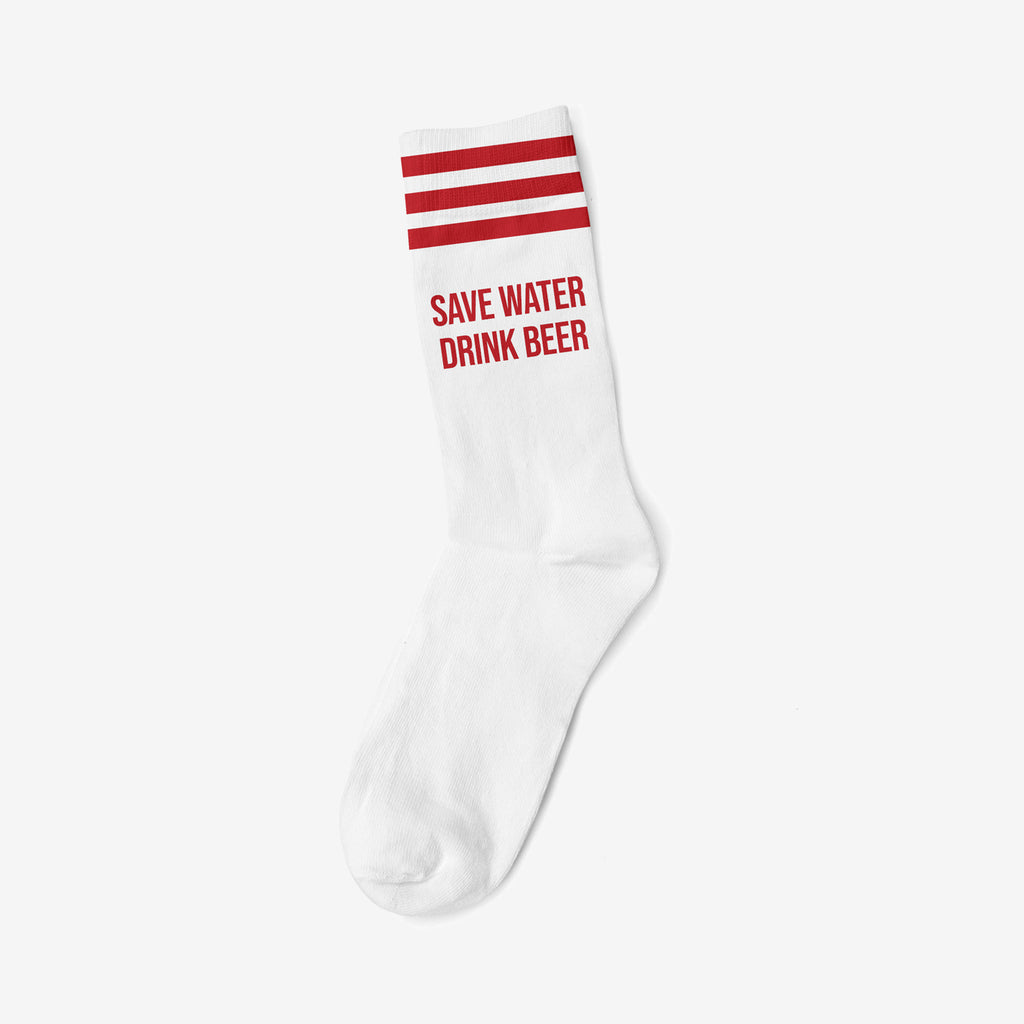 SAVE WATER DRINK BEER RED - WHITE SOCKS
