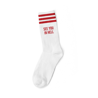 SEE YOU IN HELL RED - WHITE SOCKS